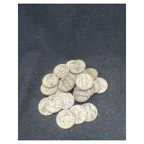 Group of 22 silver war nickels