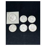 Group of 6 40 % silver Kennedy half dollars