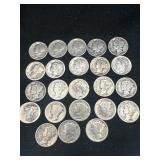 23 mixed date Mercury silver dimes