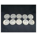 Group of 10 silver Washington quarters
