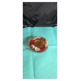 Hand painted amber colored glass dish