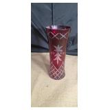 Red Bohemian glass vase approx 9 inches tall
