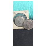1967 Kennedy half dollar and Bicentennial half