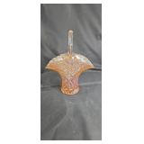 Peach carnival glass basket approx 10 inches tall