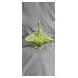 Green glass fruit basket approx 10 inches tall