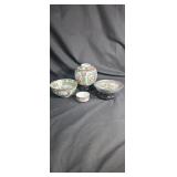 Vintage famille Rose set Ginger jar with stand