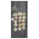 Group of 16 mercury dimes