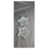 Pair of star shaped glass candleholders