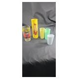 Yellow candle, plastic Tupperware cups, and a