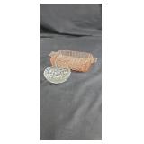 Small pink depression glass tray & ring holder