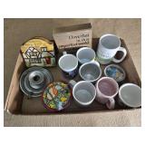 Group of cups pewter candleholder etc.