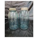 Pair of blue Ball .Mason Jars one is a sheep