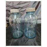 Pair of blue half gallon Ball canning Jars