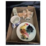 Rooster blue and white mug and house