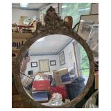 Oak frame round mirror 24 inches diameter