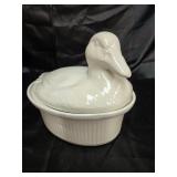 Duck casserole dish chip on beak.