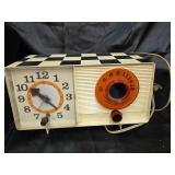 Mid century modern clock radio. Checkered flag