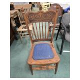 Pressed back oak side chair.