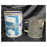 Cracker Jack tin and flower mill sifter Tin is