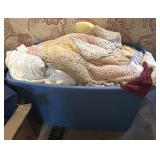 large tote of linens - mostly blankets / sheets