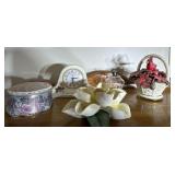 Mantle clock, music box bird basket, and others