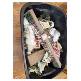 Tote of misc Christmas decor