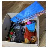 Box of misc. toys and wall art
