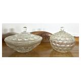 2 clear glass candy dishes