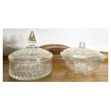 2 clear glass candy dishes
