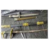 sword, dagger, and cases