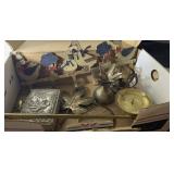 box of misc brass including goose hanger