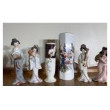 Geisha and oriental figures and vases