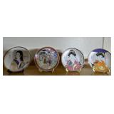 4 Geisha Plates - Chip in edge of orange plate