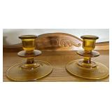 Amber glass candle holders