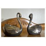 pair of silver plated swan candle holders