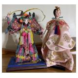 2 chinese dolls including lady general mou silk