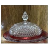 Indiana Glass Diamond Point Cranberry Oval Dish