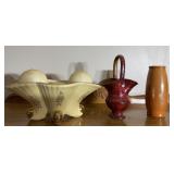 footed oval bowl and 2 ceramic pieces