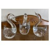 3 swan paperweights