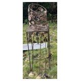 hanging baskets, planter stand, and 3 brass candle