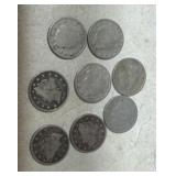 Group of 8 V nickels