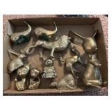 Misc Brass animals including mouse, whales, lion,