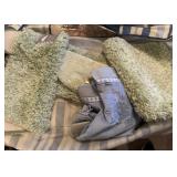 storage bag, green bathroom rug set, blue towel se