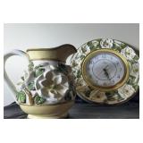 Decorative ceramic pitcher and clock