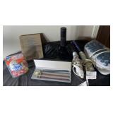 Mis box lot including hair curlers, glade, flash l