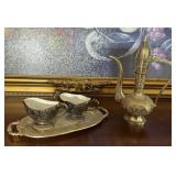 Teapot pitcher, sugar, creamer, and tray