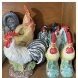 Lot of chicken figurines and 1 salt/pepper