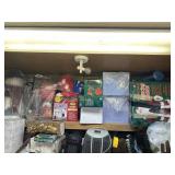 Top shelf of Christmas decor