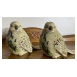 pair of ceramic birds with lavender design