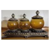piece crackle glass jars and tray
